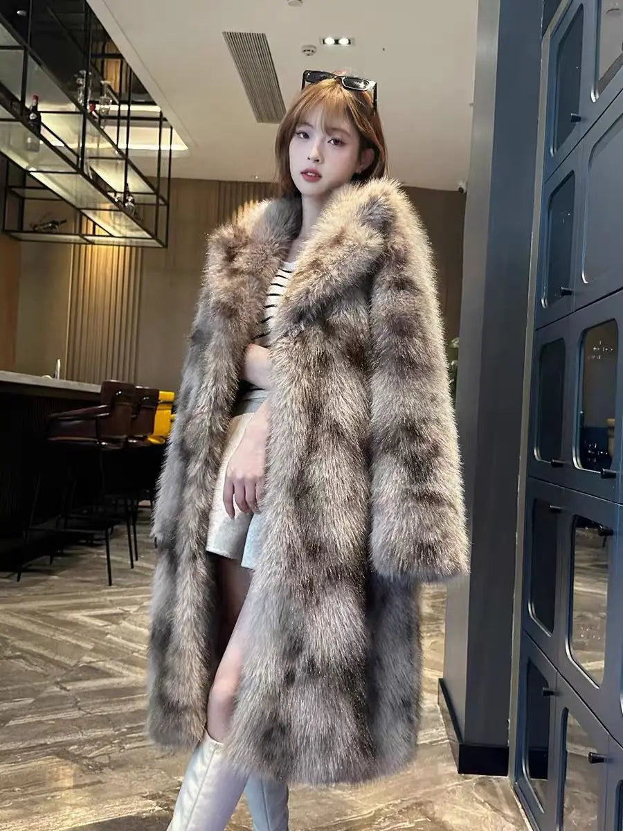Luxury High-quality Fur Coat Women Winter Faux Fur Jacket Vintage Trench Coat Warm Thick Long Sleeve Windproof Outerwear Design
