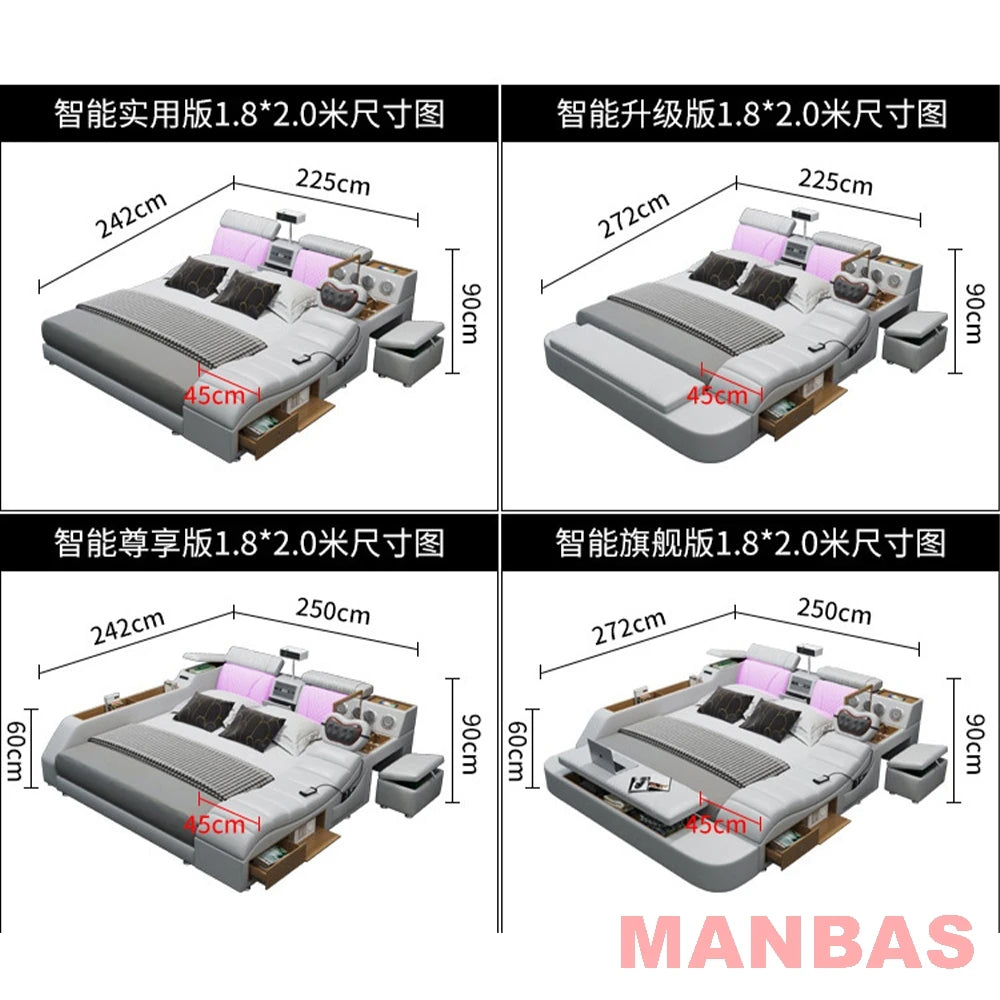 Modern Tech Smart Bed, King/Queen Size Genuine Leather Bed with Projector,USB, Speaker, Luxury Multifunction Bed, All In...