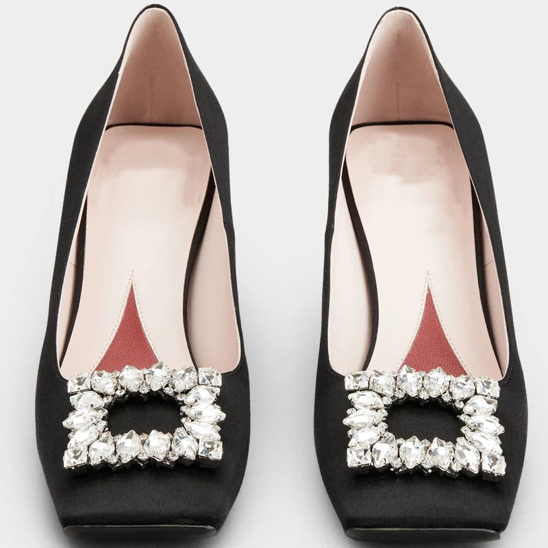 New Rhinestone High Heels Women Slip-On Pumps Women Square Toe Party Crystal Dress Shoes Femmes Chaussures Zapatos De Mujer - Kimlud