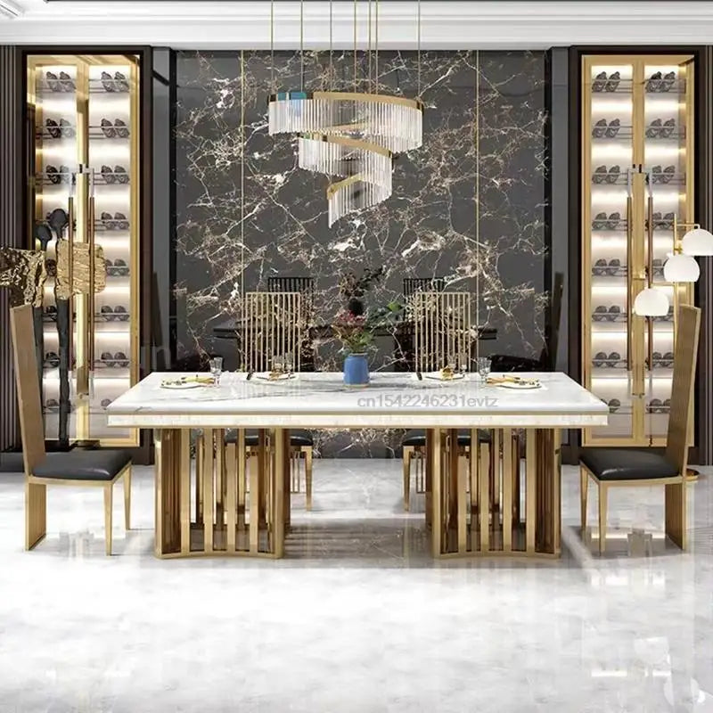 Luxury White Marble Dining Table And Chair Combination Rectangular Kitchen Tables Italian Type Large Concise Modern Furniture - Kimlud