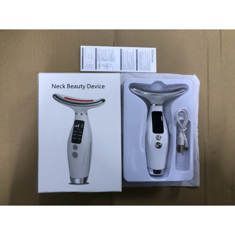 Portable 7 Colors LED Light Therapy Face Neck Massager 3 Gears Adjustable Gentle Vibration Anti Wrinkle Skin Tightening Lifting