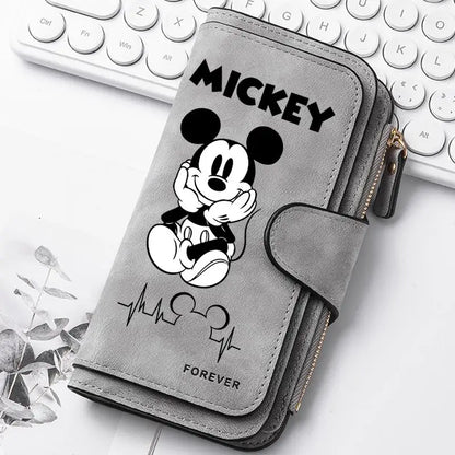  Mickey Minnie Lady Long Zip Wallet Buckle Tote Bag Coin Purse Soft PU Leather Multi-functional Card Holder Casual Daily