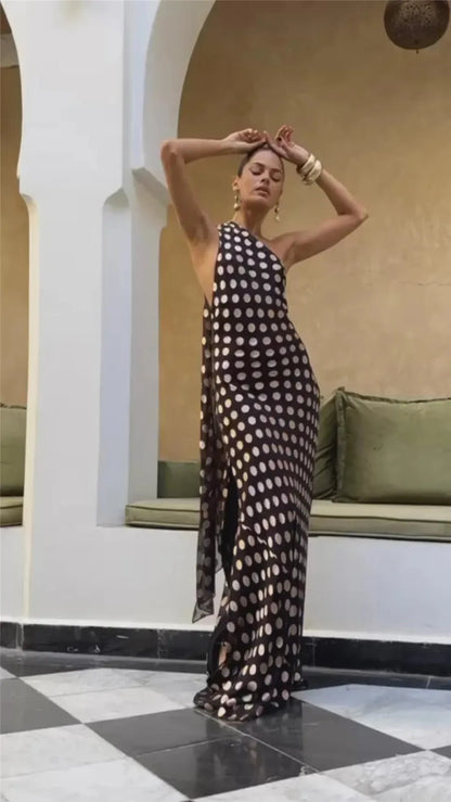 Mozision Round Plaid Printed Maxi Dress For Women Gown Halter Off-shoulder Sleeveless Backless Evening Club Long Dress Elegant