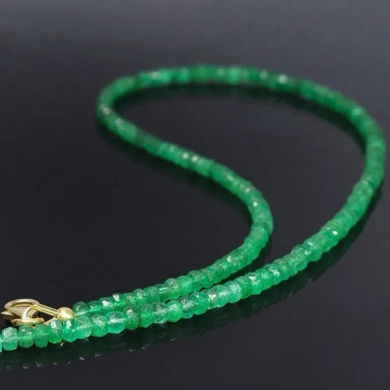 Natural Emerald Necklace 2-4mm Round Faceted Beryl Beads 20 Inch Handmade Strand | Kimlud Mid Range Jewelry