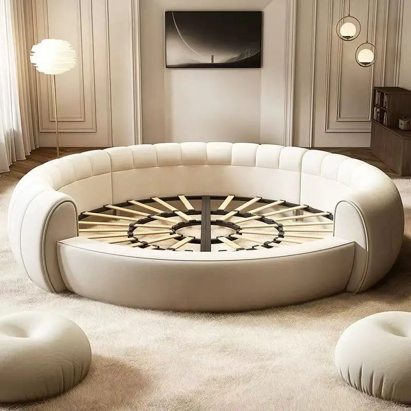 Double Leather Round Bed Modern Minimalist European Designer High Quality Bed Luxury Bedroom Fashion Muebles Home...