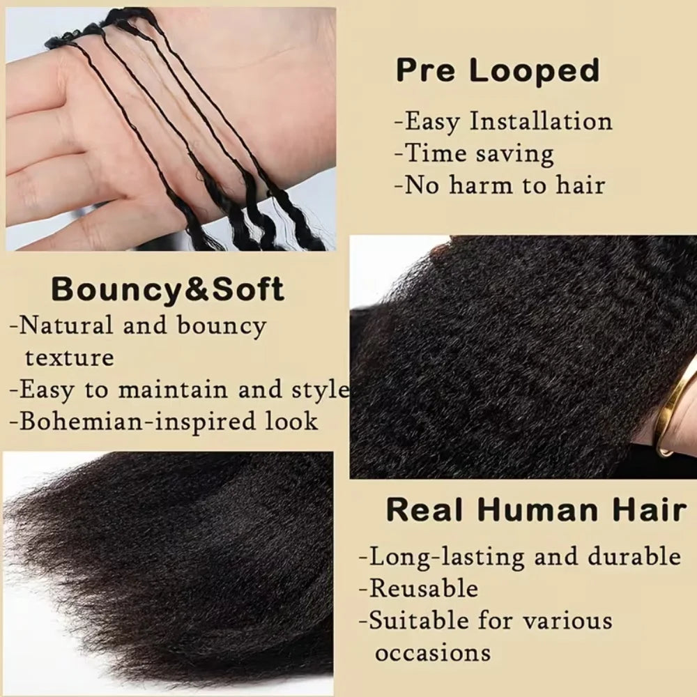 Miracle Knots Knotless Pre-Separated Feather Crochet Virgin Human Hair 3rd Gen Bulk Light Yaki Straight Kinky Straight Braiding