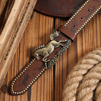 A PU Belt Suitable for Both Men and Women, Combining the Style of Western Denim and Retro, Is Perfect for Daily Casual...