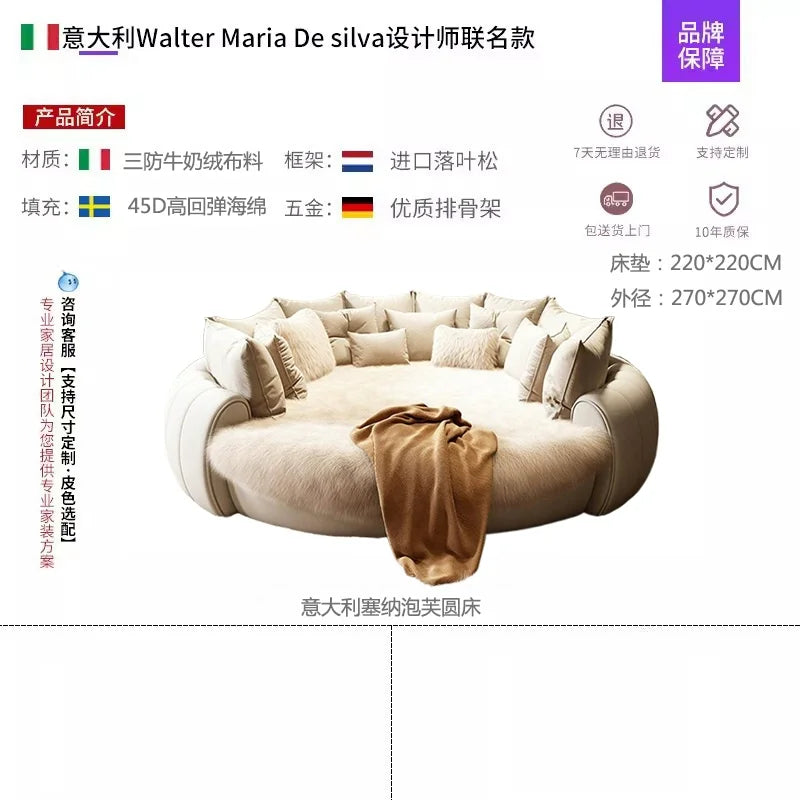 Designer Girls Modern Beds 200×180cm Luxury Italian King Size Bedroom Bed Double Loft Round Adults Cama Matrimonial...
