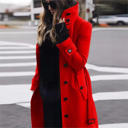 Autumn Winter New Woolen Coat Women's Slim Fit Cardigan Large Coat Women Long Sleeve Single Breasted Stand Collar Trench coats