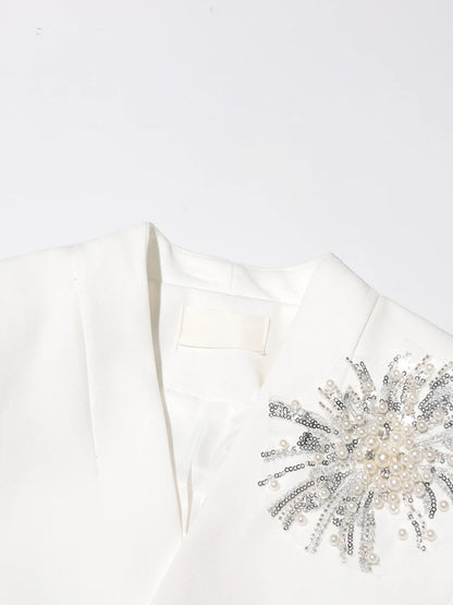 CHICEVER Solid Spliced Beading Slimming Blazer for Women Notched Collar Long Sleeve Patchwork Button Formal Coat Female Fashion