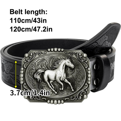 1pc men's Western style belt, wild horse, carved floral patterns and long horn decorations, retro style, great Valentine's Day g