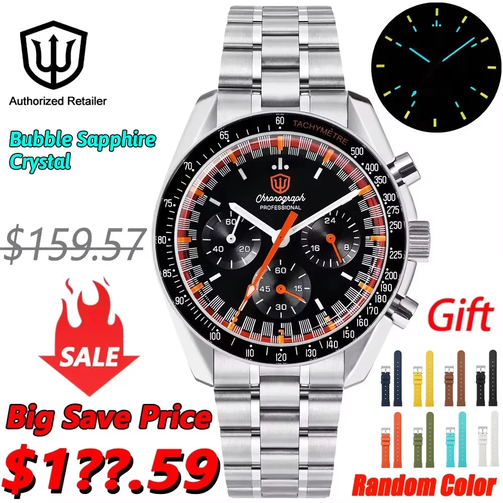 Watchdives WD1863 Quartz Watch VK63 Chronograph Movement Bubble Sapphire Crystal 10Bar Waterproof Luminous 39mm Vintage Watches