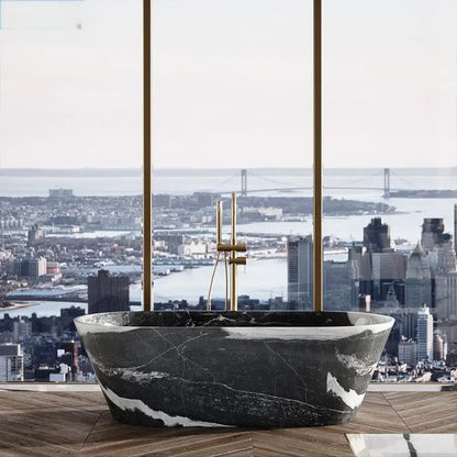 Customizable Freestanding Marble Bathtub Natural Stone Tub, Luxury Soaking Tub for Villa/Hotel, 180cm Carrara Royal Cream Bath