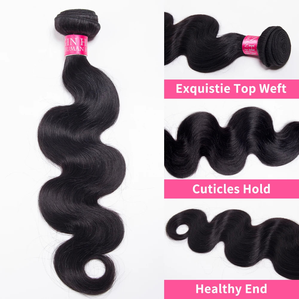 Raw Brazilian Body Wave Human Hair Bundles With Closure Remy Hair Weave Unprocessed Virgin Hair 3/4 Bundles WIth Closure...