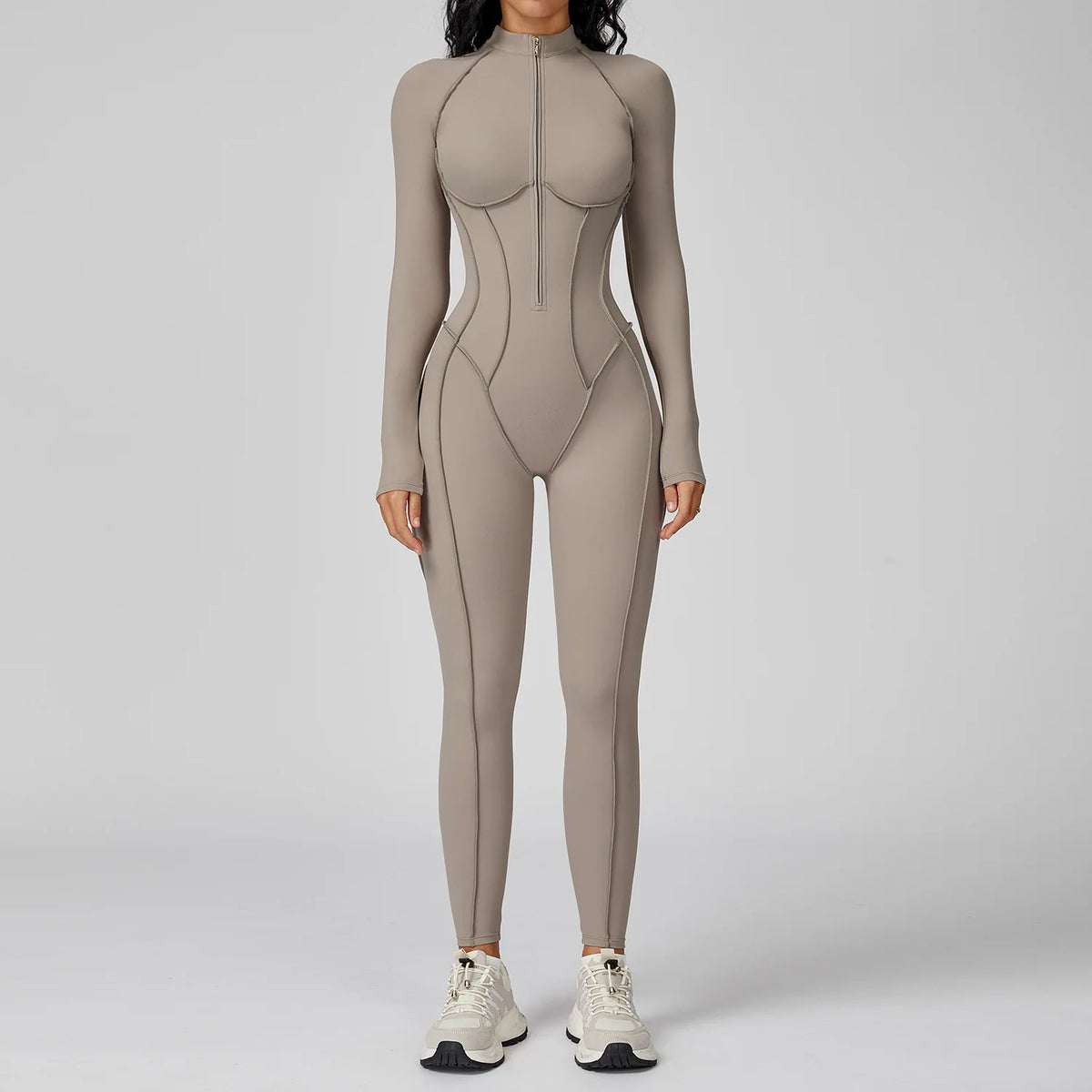 Women Yoga Bodysuit Long Sleeved Tracksuits Gym Zipper Jumpsuits Sports One Piece Workout Bodycon Jumpsuits Tights Suit - Kimlud