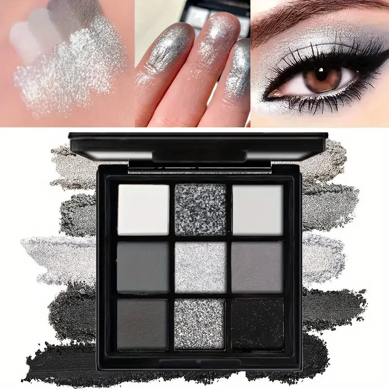 9-shade eyeshadow palette: Black Swan, Smoky, Dark Black, Grey Silver Glitter, Matte Finish, Long-lasting, and easy to...