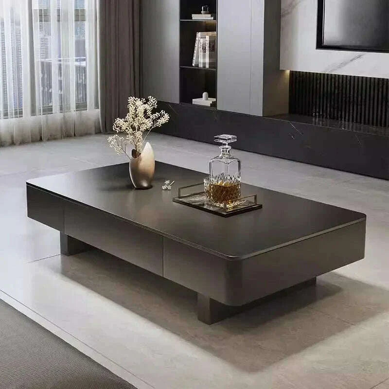 Italian coffee  living room home new light luxury high-end black rectangular simple small apartment rock slab coffee table