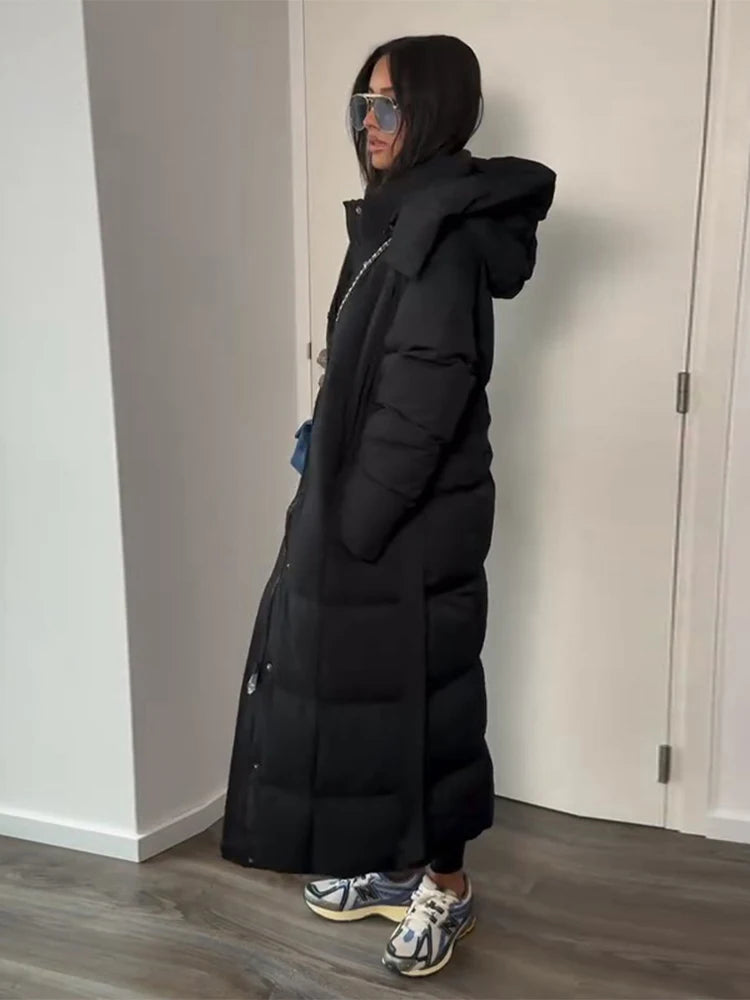 Hooded Lace up Long Jacket Woman Solid Color Zipper Long Sleeve Loose Coats Versatile Warm Minimalist Women's New Winter Jackets