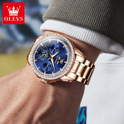 OLEVS 6695 Watch For Men Original Moon Phase Automatic Mechanical Man Watch 30M Waterproof Luminous Week Date Display...
