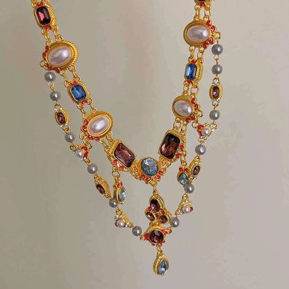 Crystal Inlaid Pearl Droplet Earrings Retro Design Collarbone Chain Fashion Temperament Jewelry Wholesale