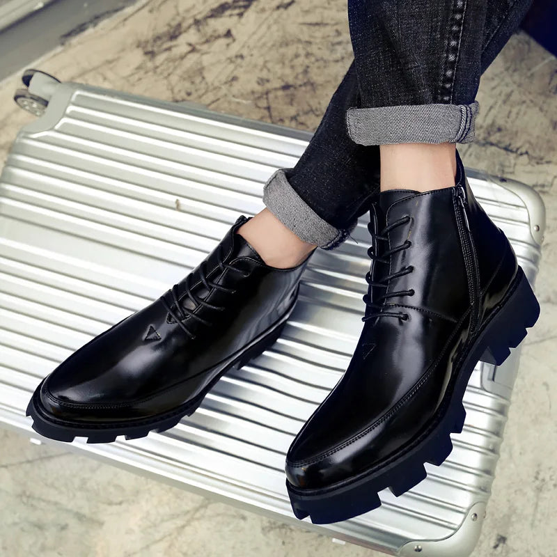 Italian Luxury Brand Winter Snow Boots Leather Ankle Boots Men High Top Platform Motorcycle Boots Botas Hombre Invierno Bottes