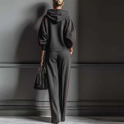 Women's Contrast Stitching Hooded Sweatshirt Wide Leg Pants Sports suit Vintage striped hoodie casual 2pcs Outfit New...