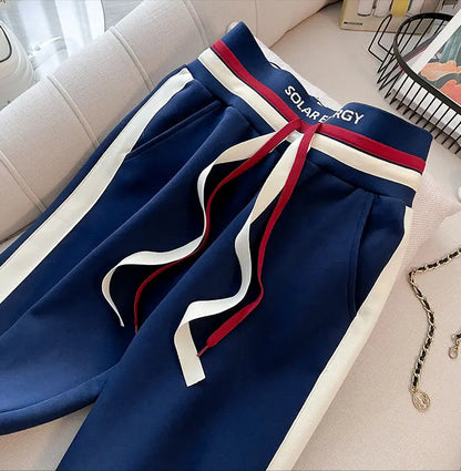 Blue Casual Sports Suit Women's Autumn and Winter Stylish Slimming Cardigan Sweatshirt Straight Leg Pants Two-piece...