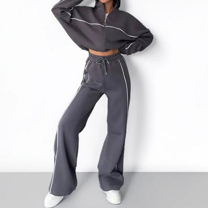 Women Two Piece Sets Tracksuit Outfit Jacket Sweatshirts Pocket Drawstring Long Pants Suit Thick Casual Office Lady Autumn - Kimlud