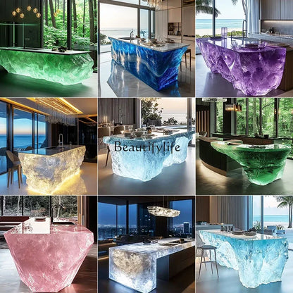 Transparent Island Villa Bar Home Art High-end Resin Glacier Coffee Table