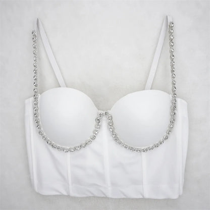 Quality Pearl Tank Tops Rhinestone Women Crop Top Club Clothes Streetwear Y2K Corset Woman Shaper Camis Fashion Feamale Clothing