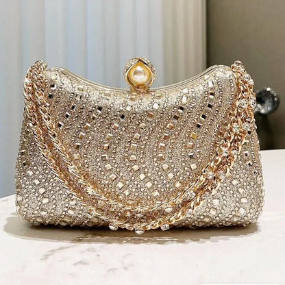 Fine Rhinestone Diamond Inlay Dinner Evening Bag Retro Luxury Gold Silver Blue Small Clutch for Women Wedding Party...