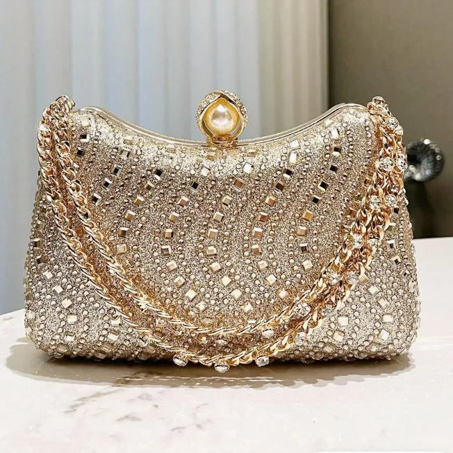 Fine Rhinestone Diamond Inlay Dinner Evening Bag Retro Luxury Gold Silver Blue Small Clutch for Women Wedding Party...