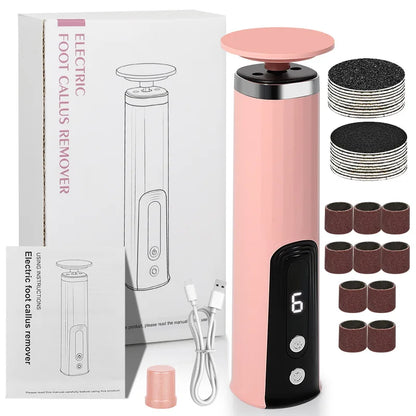 2-in-1 Electric Pedicure Foot Callus Remover Foot Care Electronic Foot Grinder & Replacement Sandpaper Dead Skin Pedicure Tool