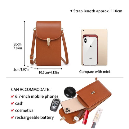 Genuine Leather Phone Bag, Crossbody Bag, Shoulder Bag with 8 Card Slots, ID Evidence Slot, Zipper Pocket, lychee Patterned Cowh