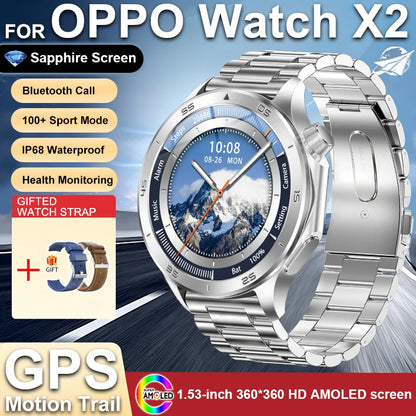 2025 NEW OPPO WANCH X2 MAX Outdoor Sports Men SmartWatch GPS Motion Trajectory Compass AMOLED Screen IP67 Waterproof Smart Watch