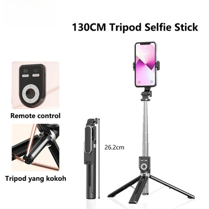 1.3m Portable Selfie Stick Retractable Tripod Phone Stand with Dual Fill Lights 360° Rotating Photography Live Streaming Devices