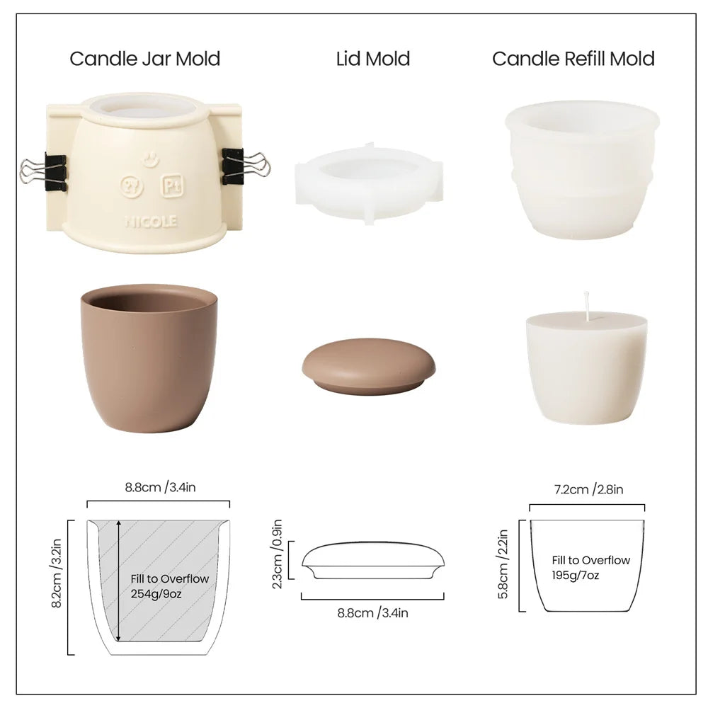 Boowan Nicole Candle Jar Silicone Mold and 7oz Candle Refill Mold Reusable Concrete Cement Candle Vessel Mould Home Decor