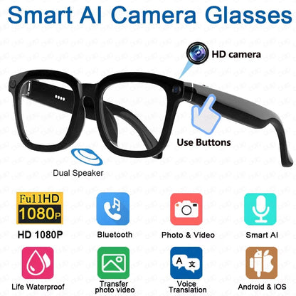 V03-T5 Smart AI Glasses HD Camera 1080P Video Recorder  Life Waterproof Al Voice Translation Bluetooth Call Sunglasses Glasses