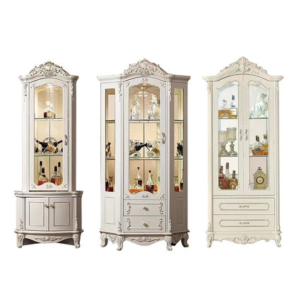 Style Luxury Wood Wine Rack Sideboard Cabinet Storage Home Furniture Royal Living Room Wooden Glass Display Wine Cabinet...