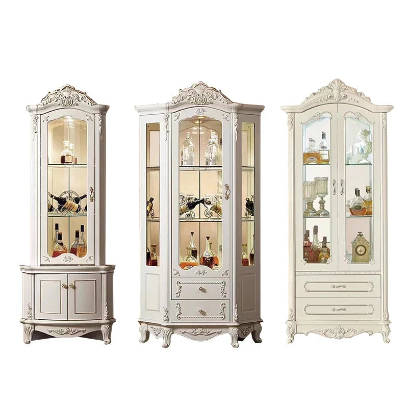 Style Luxury Wood Wine Rack Sideboard Cabinet Storage Home Furniture Royal Living Room Wooden Glass Display Wine Cabinet...