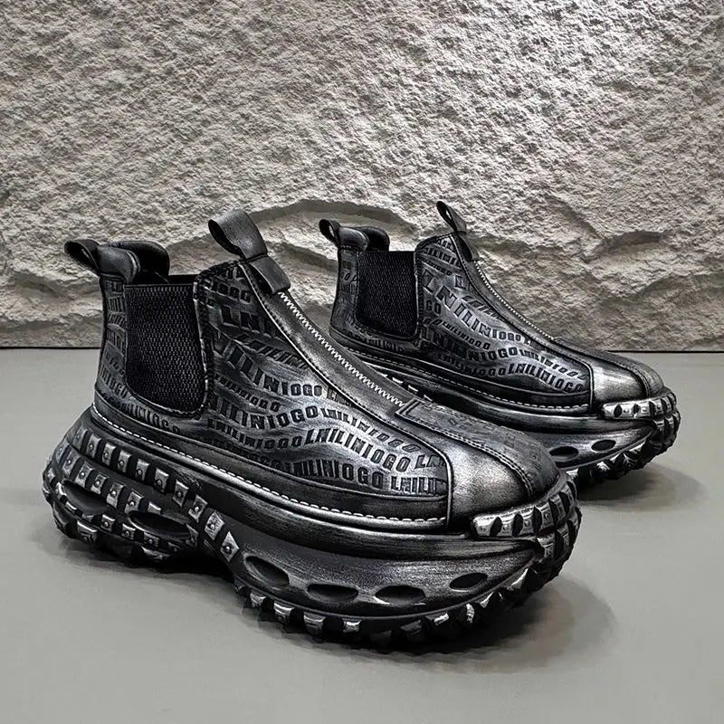High Quality Safety Walking Sneakers Men Leather Boots Retro Style Trend Gothic Rock Knight Boots Men's Casual Shoes Warm Boot