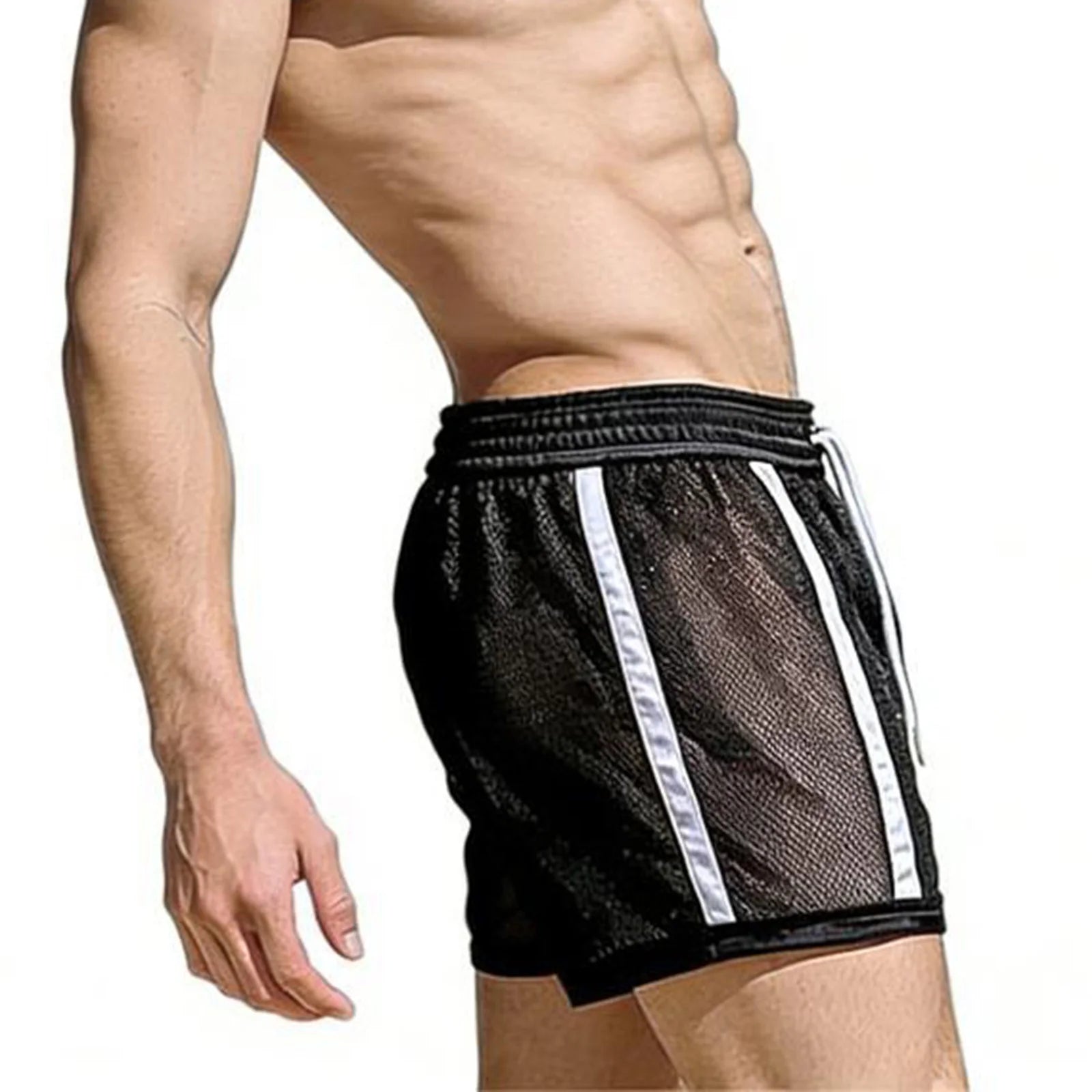 Men’s Workout Shorts Summer Drawstring Elastic Waist See-Through Running Shorts Sportswear - Kimlud