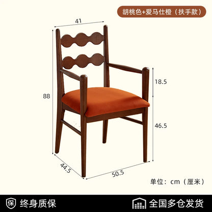 Solid Wood Dining Chair Household French Makeup Soft Bag Armrest Chair Light Luxury Balcony Backrest Silla Comedor Furniture - Kimlud