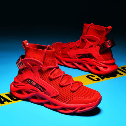 2025 High-Top Elastic Knitted Sports Shoes Trendy Plus Size Men's Shoes Reflective 3D Stereoscopic New Basketball Shoes