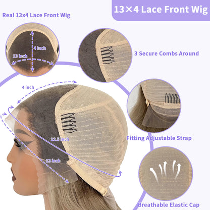 LUX VOGUE Brown Diamond Sheen Balayage Color 100% Virgin Hair Wig 260% Density Beachy Waves  13x6 Upgrade Nude Color Lace Wig