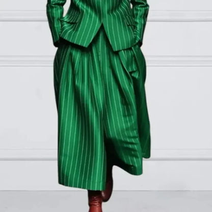 UOOZEE Office Lady Formal Business 2 Piece Sets Striped Long Sleeves Notched Collar Blazer & High Waisted Wide Leg Pants...
