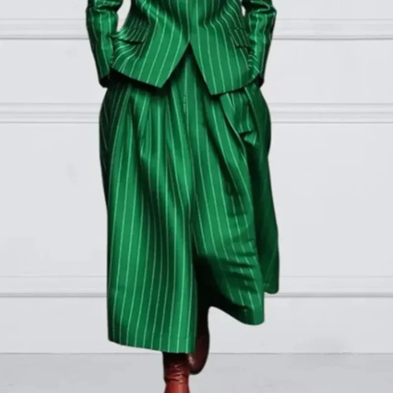 UOOZEE Office Lady Formal Business 2 Piece Sets Striped Long Sleeves Notched Collar Blazer & High Waisted Wide Leg Pants...