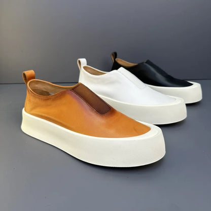 High-end Men Chunky Sneakers Fashion Genuine Leather Men Casual Shoes Breathable Slip on Men Board Shoes