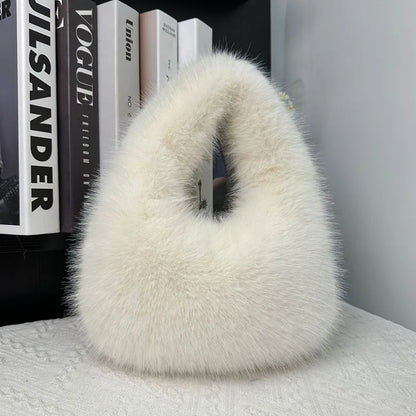 Winter Soft Plush Half Moon Bag Faux Fur Party Clutch Bag Lady Handbags Fluffy Female Winter Purse Casual Tote Bag Fashional Bag