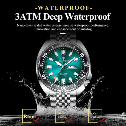 POEDAGAR Luxury Business Men Watch Date Week Waterproof Luminous Man Wristwatch Sport Stainless Steel Quartz Men's Watches Reloj